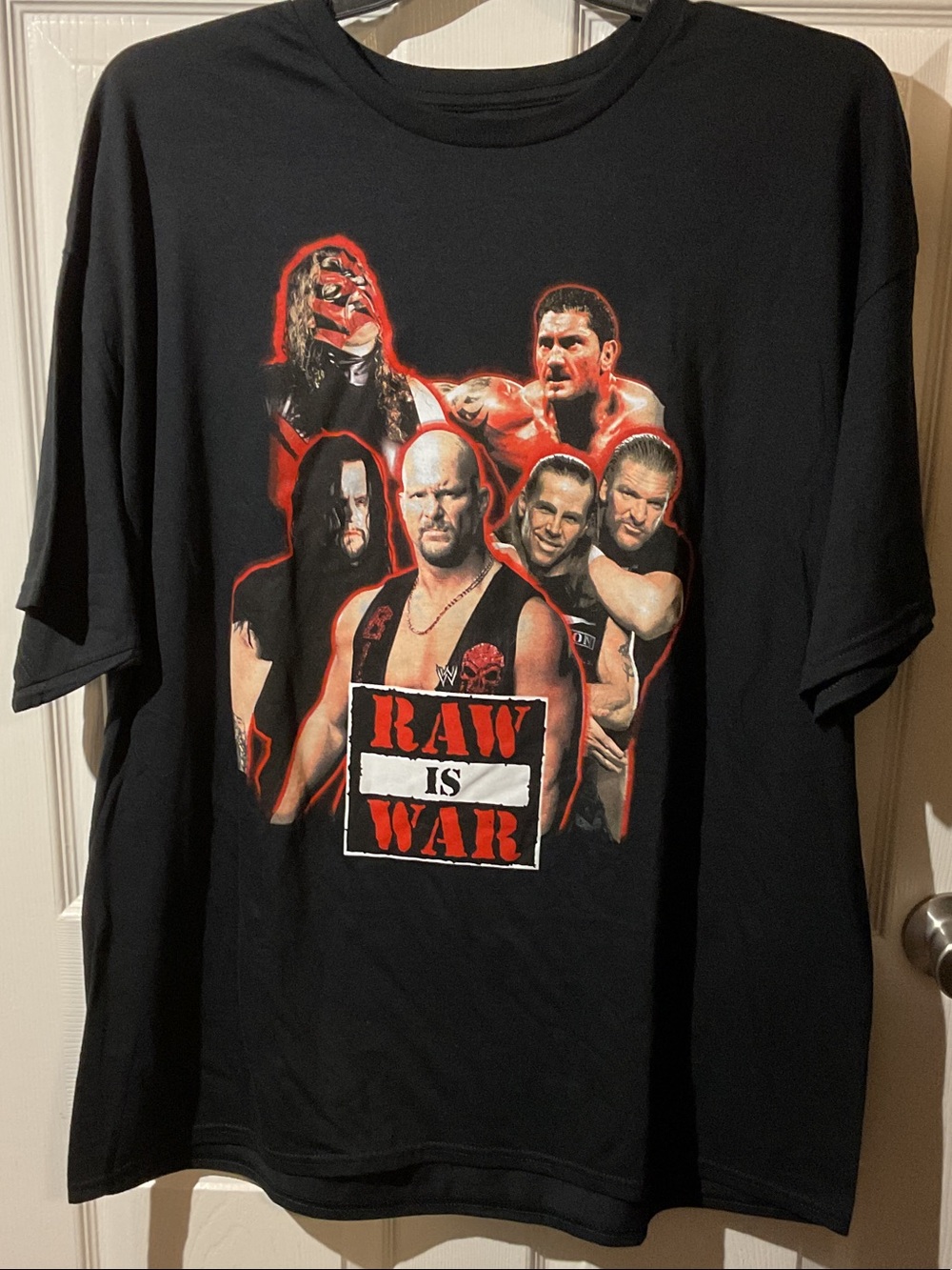 WWE  "Raw Is War" Graphic Tee in Black and Red